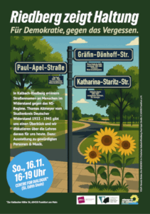 Gemaltes Plakat mit Strapenschildern und Informationen zur Veranstaltung am 16.11.2025