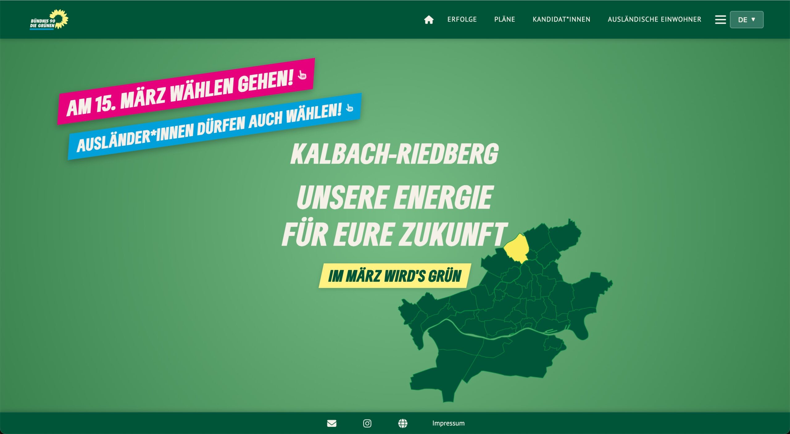 Screenshot des mehrprachigen Flyers der Grünen Kalbach-Riedberg.